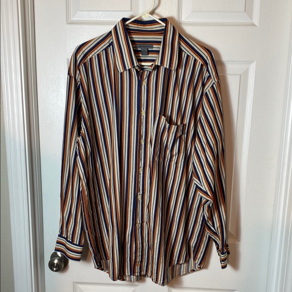 Johnston & Murphy Blue and Orange Casual Button Down Shirt 100% Cotton Size XL